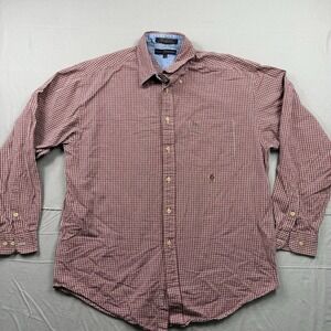 Vintage Tommy Hilfiger Shirt Men Large Red Plaid Flannel Tartan Tattersall Crest